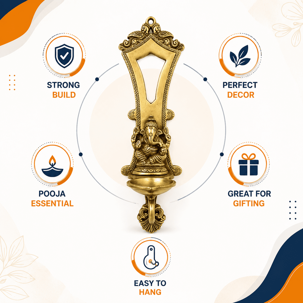 Brass Ganesha Diya Wall HANIGNG 13 Inch kBH09868 Brass Ganesha Diya Wall HANIGNG 13 Inch kBH09868