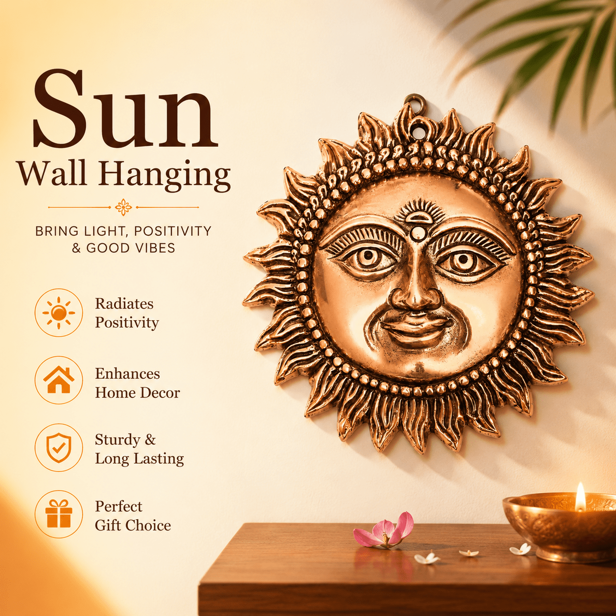 Brass Sun wall hanging copper 8 Inch KBH12643 Brass Sun wall hanging copper 8 Inch KBH12643