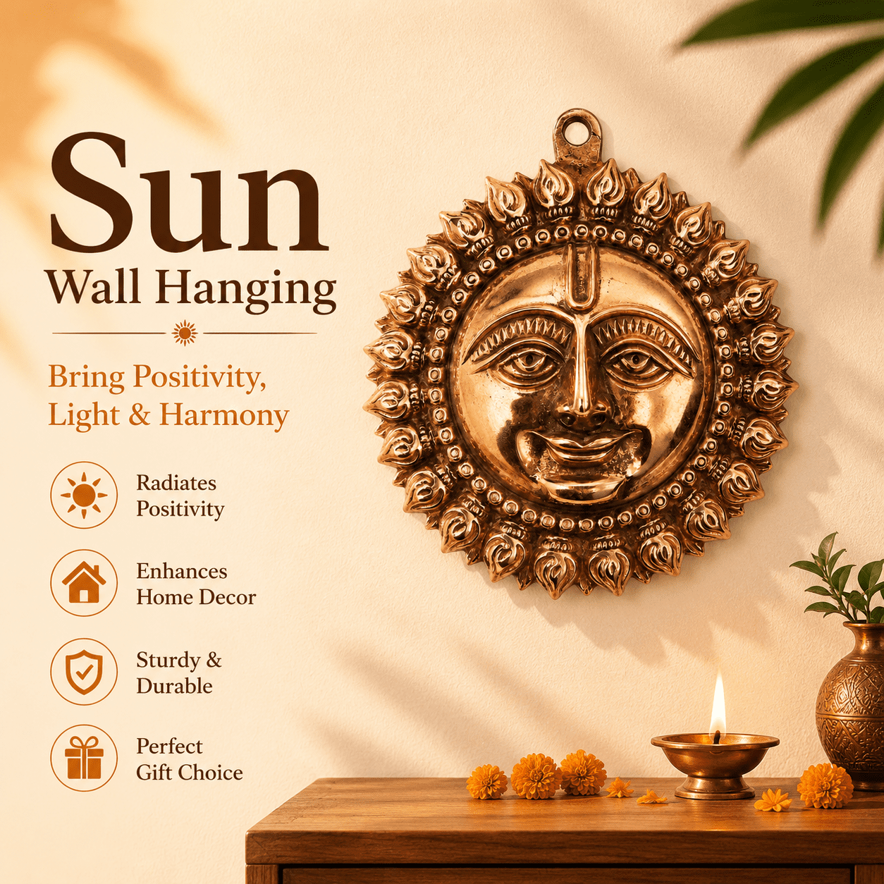 Brass Sun wall hanging copper 4.5 Inch KBH12642 Brass Sun wall hanging copper 4.5 Inch KBH12642