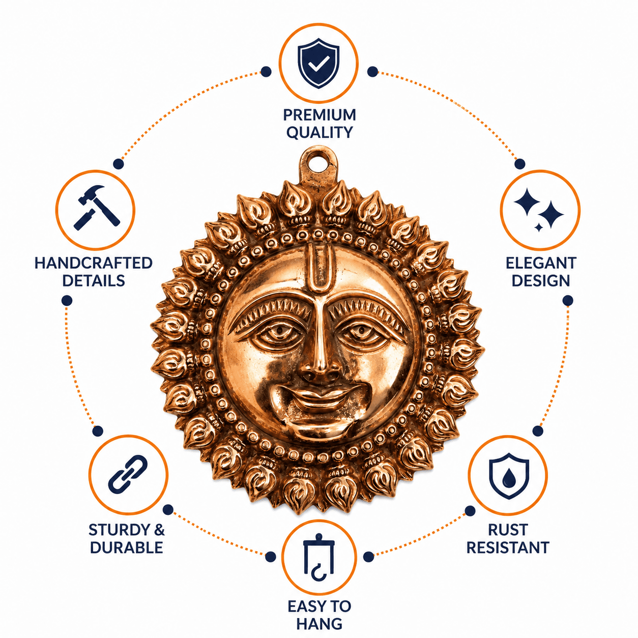 Brass Sun wall hanging copper 4.5 Inch KBH12642 Brass Sun wall hanging copper 4.5 Inch KBH12642