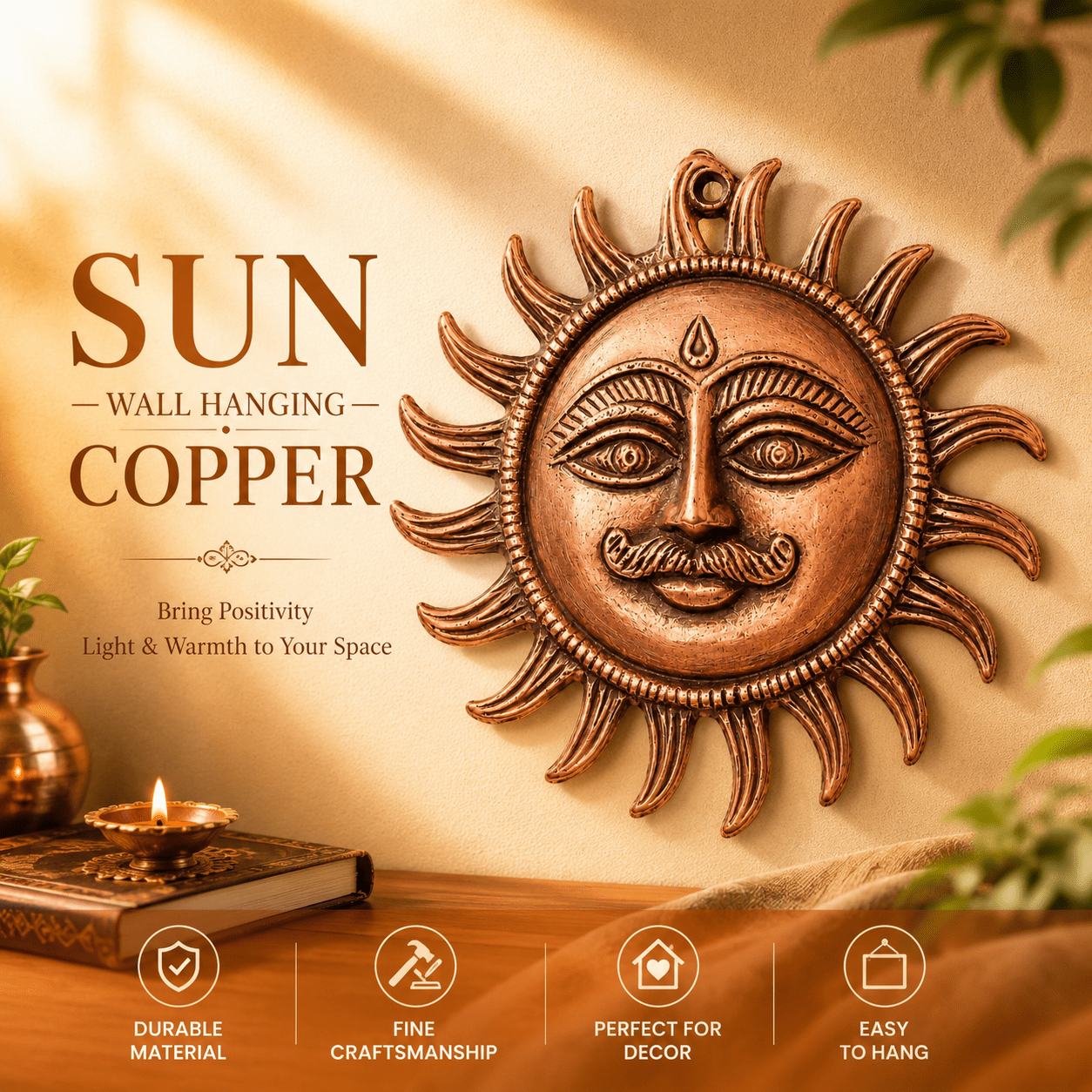 Brass Sun wall hanging copper 3 Inch KBH12640 Brass Sun wall hanging copper 3 Inch KBH12640