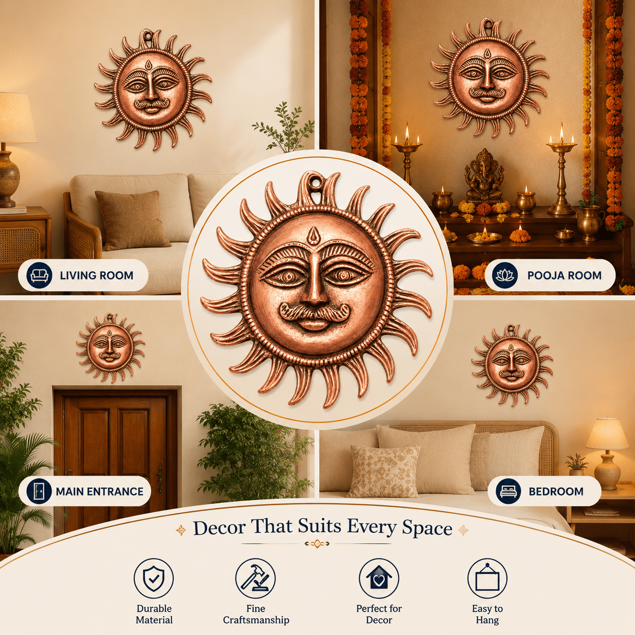 Brass Sun wall hanging copper 3 Inch KBH12640 Brass Sun wall hanging copper 3 Inch KBH12640