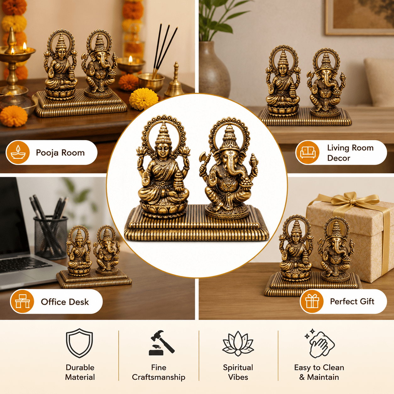 Brass Ganesha & lakshmi 1.5 Inch KBH10030 Brass Ganesha & lakshmi 1.5 Inch KBH10030