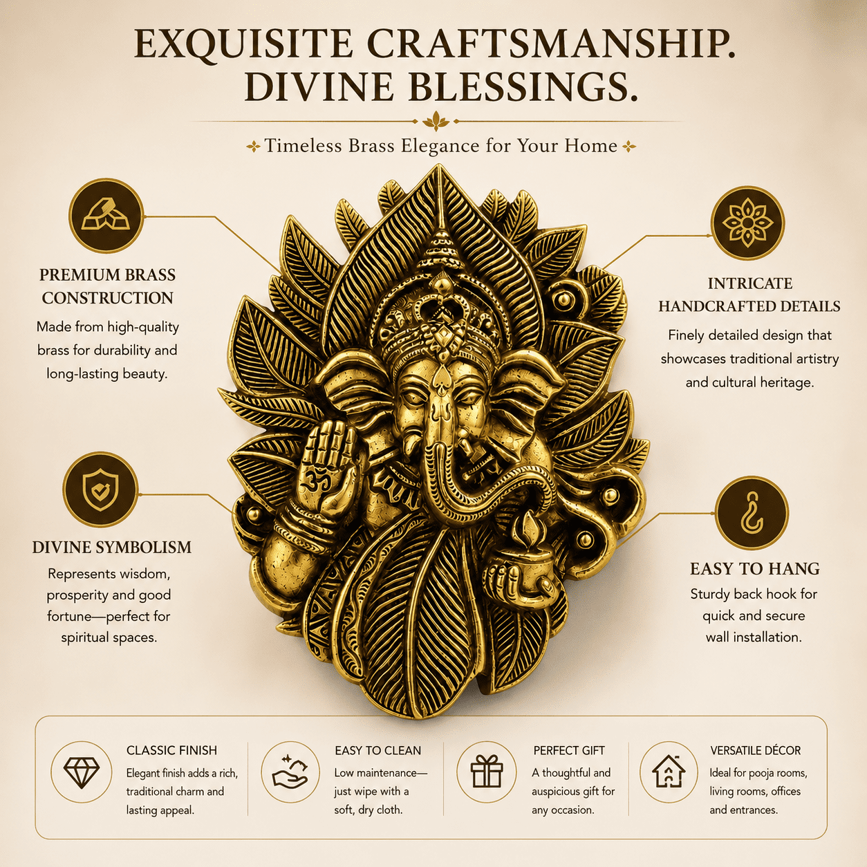 Brass Ganpati wall hanging 8 Inch KBH12631 Brass Ganpati wall hanging 8 Inch KBH12631