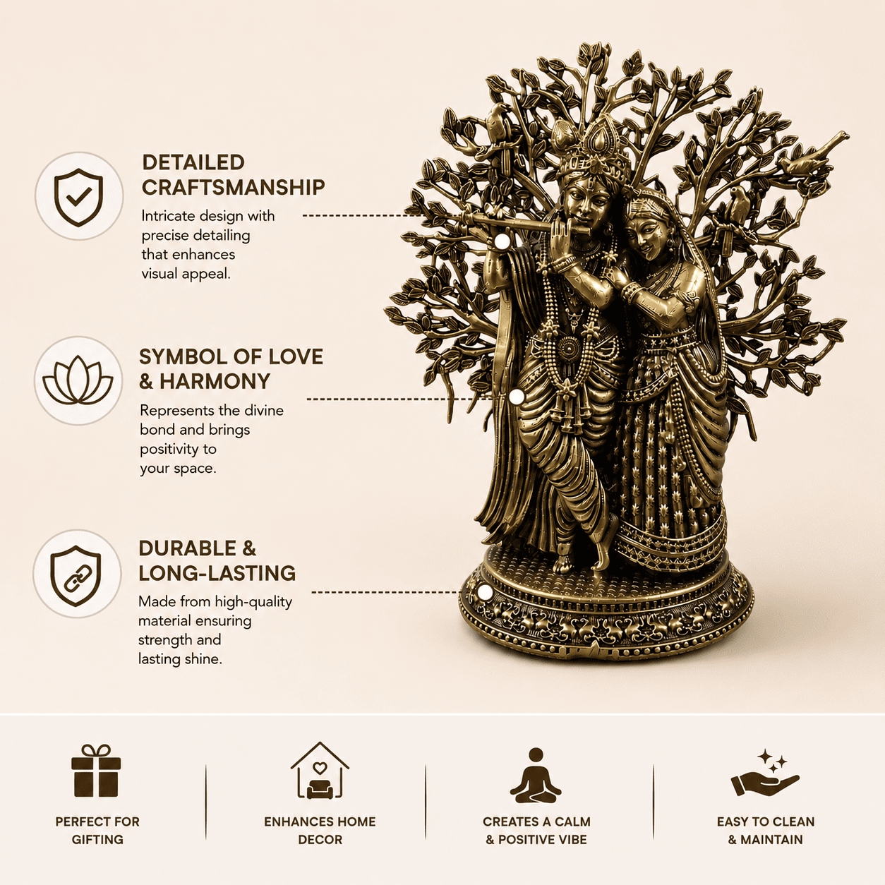 Brass Radhe Krishna With tree 6.2 Inch KBH12694 Brass Radhe Krishna With tree 6.2 Inch KBH12694