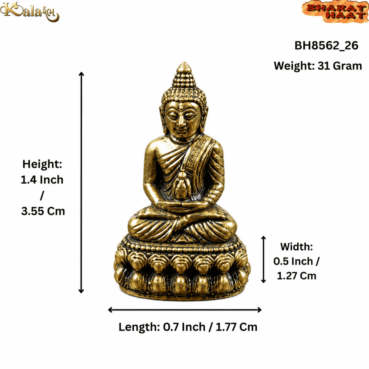 Brass Budha 1.4 Inch KBH8562_26 Brass Budha 1.4 Inch KBH8562_26