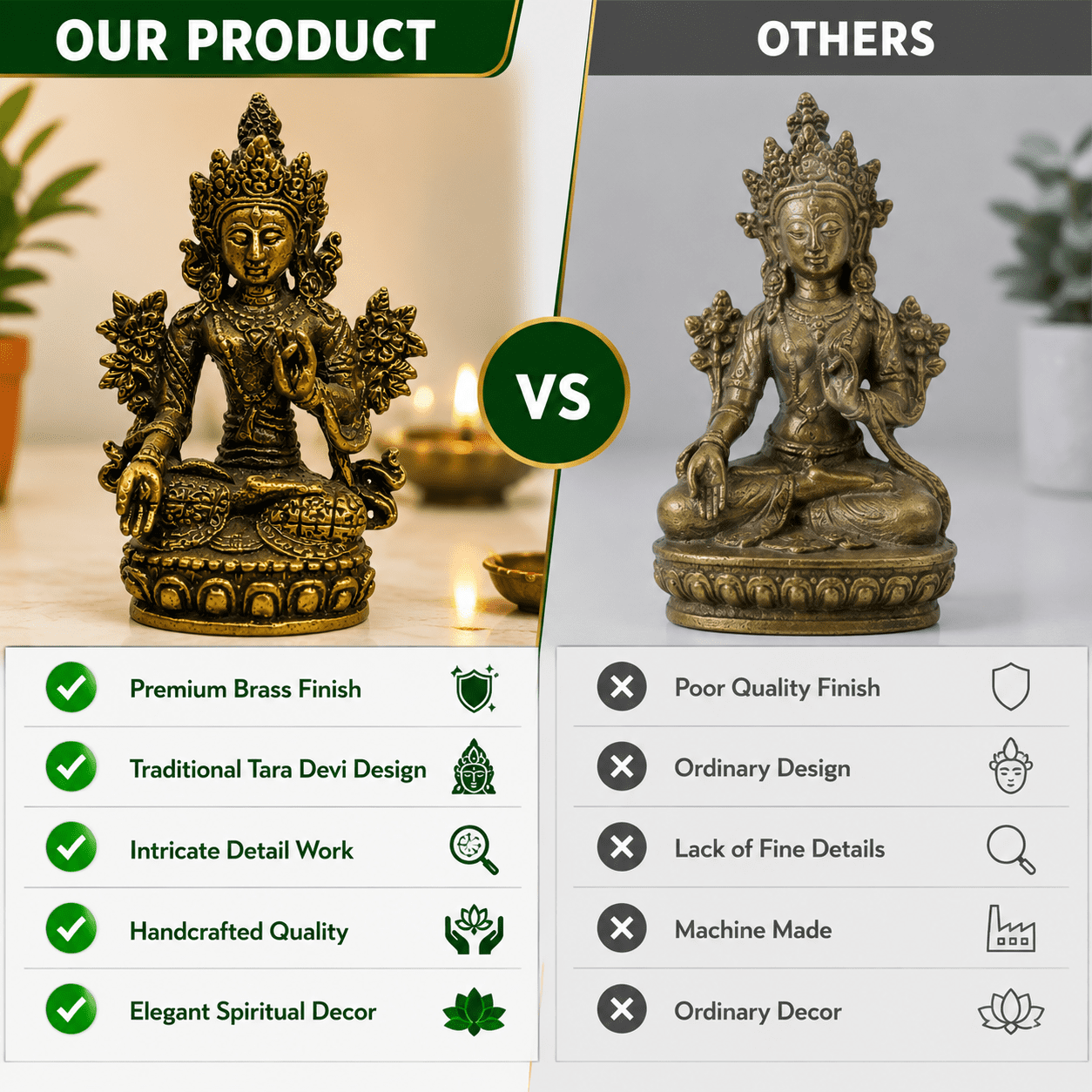 Brass Tara Devi 1.8 Inch BH10209 Brass Tara Devi 1.8 Inch BH10209