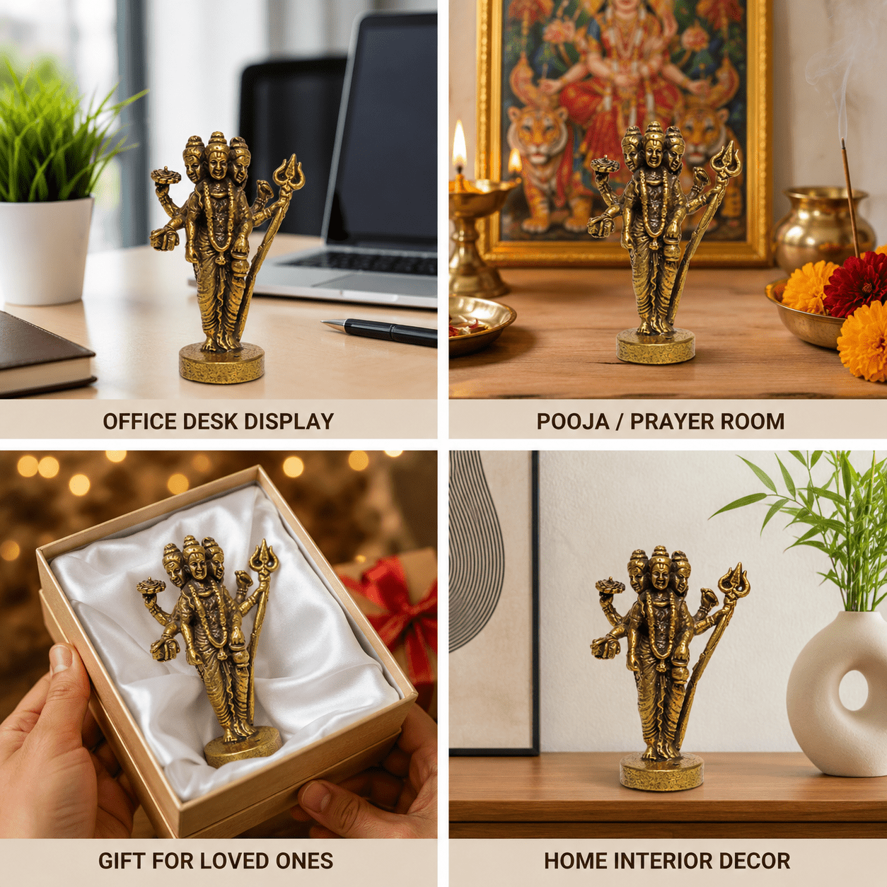 Brass Dattatreya 1.3 Inch KBH8562_61 Brass Dattatreya 1.3 Inch KBH8562_61