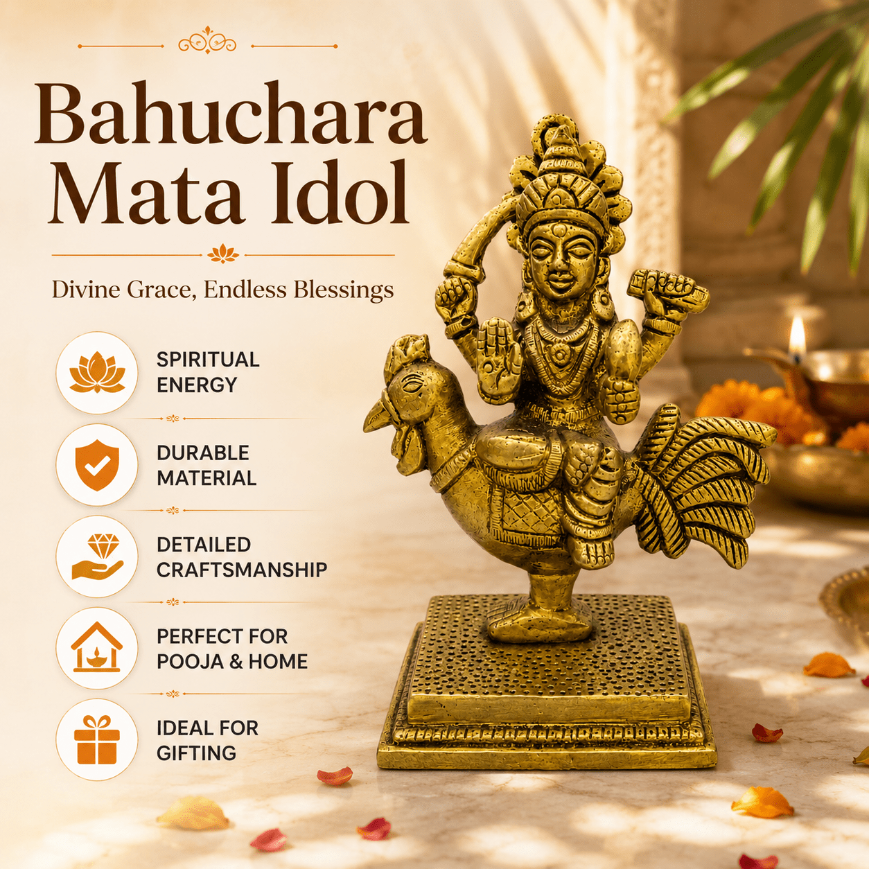 Brass Bahuchar Maa 4.5 Inch BH10678 Brass Bahuchar Maa 4.5 Inch BH10678