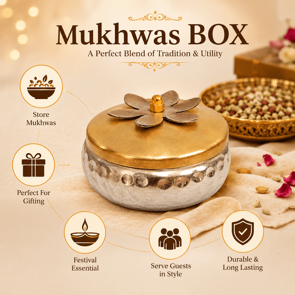 Metal mukhwas box 2 Inch BH10644 Metal mukhwas box 2 Inch BH10644