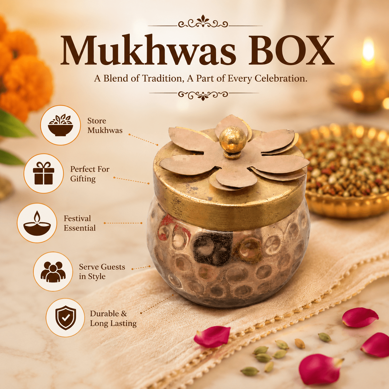 Metal mukhwas box 3 Inch BH10645 Metal mukhwas box 3 Inch BH10645