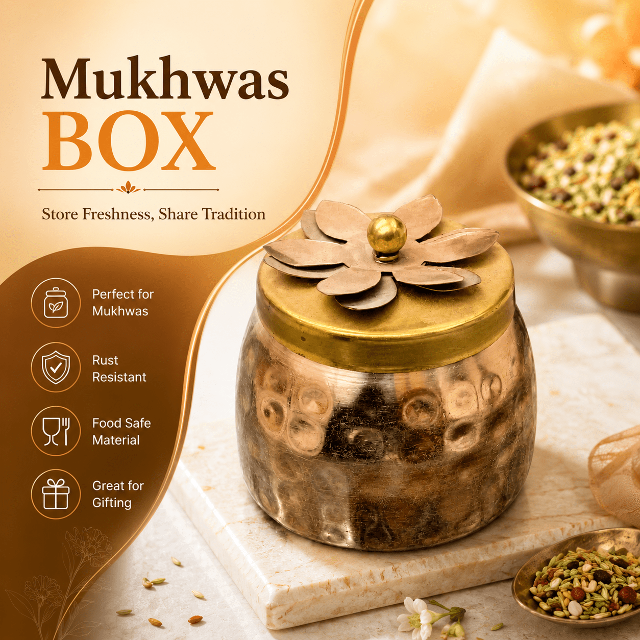 Metal mukhwas box 4 Inch BH10647 Metal mukhwas box 4 Inch BH10647