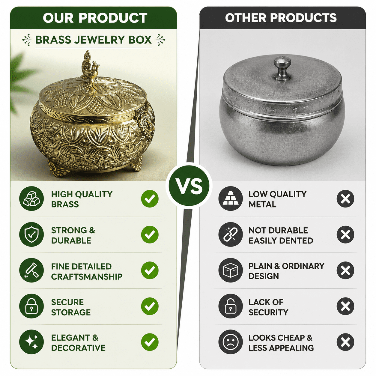 Brass Brass Container / Dabba & Jewelry Box. 9 Inch KBH12646 Brass Brass Container / Dabba & Jewelry Box. 9 Inch KBH12646