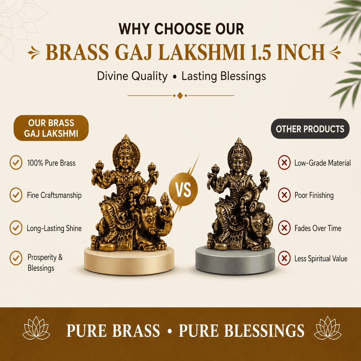 Brass Gaj lakshmi 1.5 Inch KBH12440 Brass Gaj lakshmi 1.5 Inch KBH12440