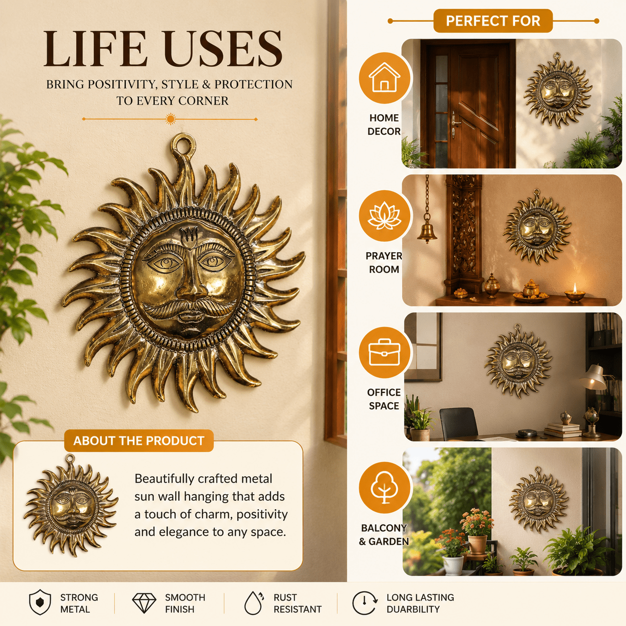 Metal Sun wall hanging metal 7.8 Inch KBH12680 Metal Sun wall hanging metal 7.8 Inch KBH12680