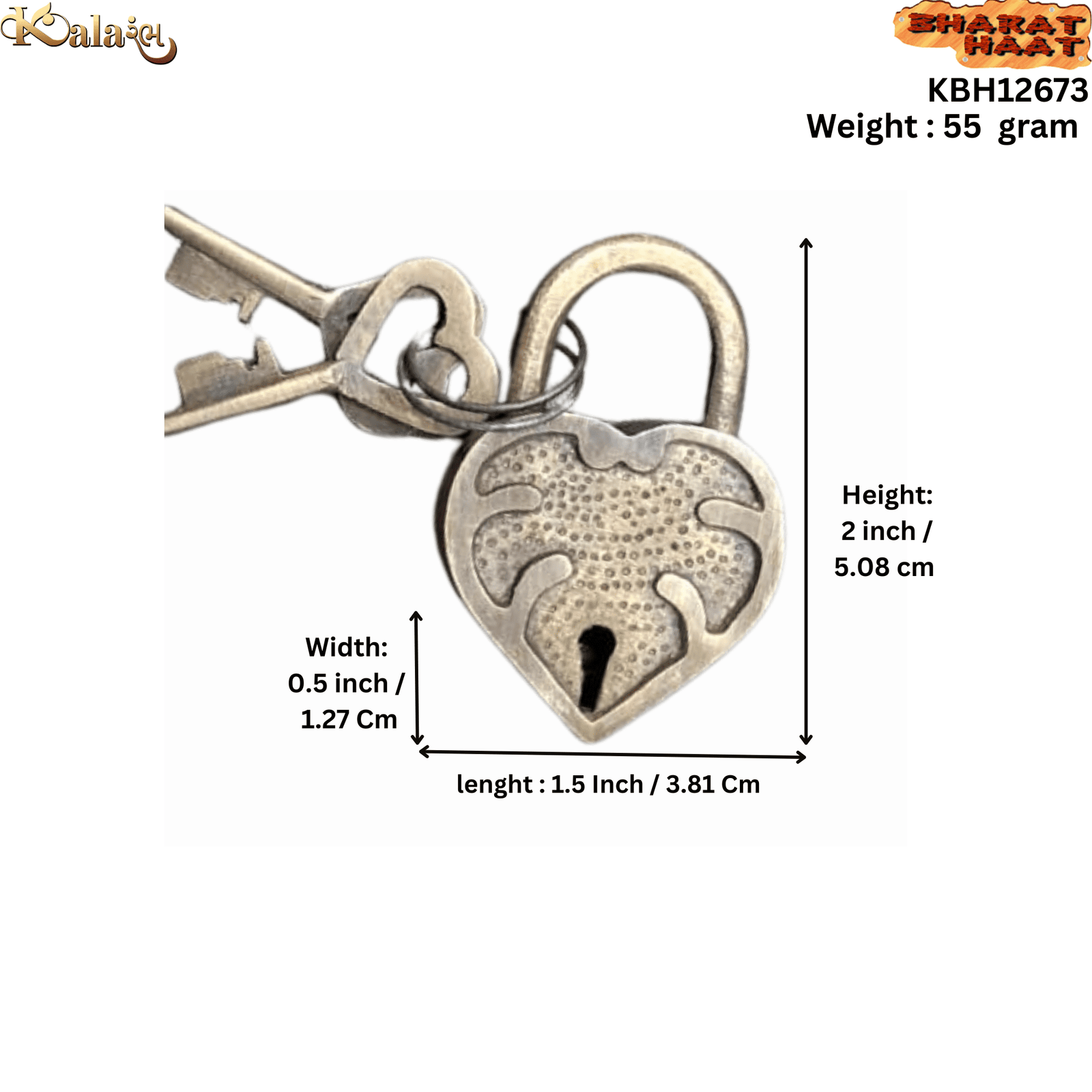 Brass Heart Lock 2 Inch KBH12673 Brass Heart Lock 2 Inch KBH12673