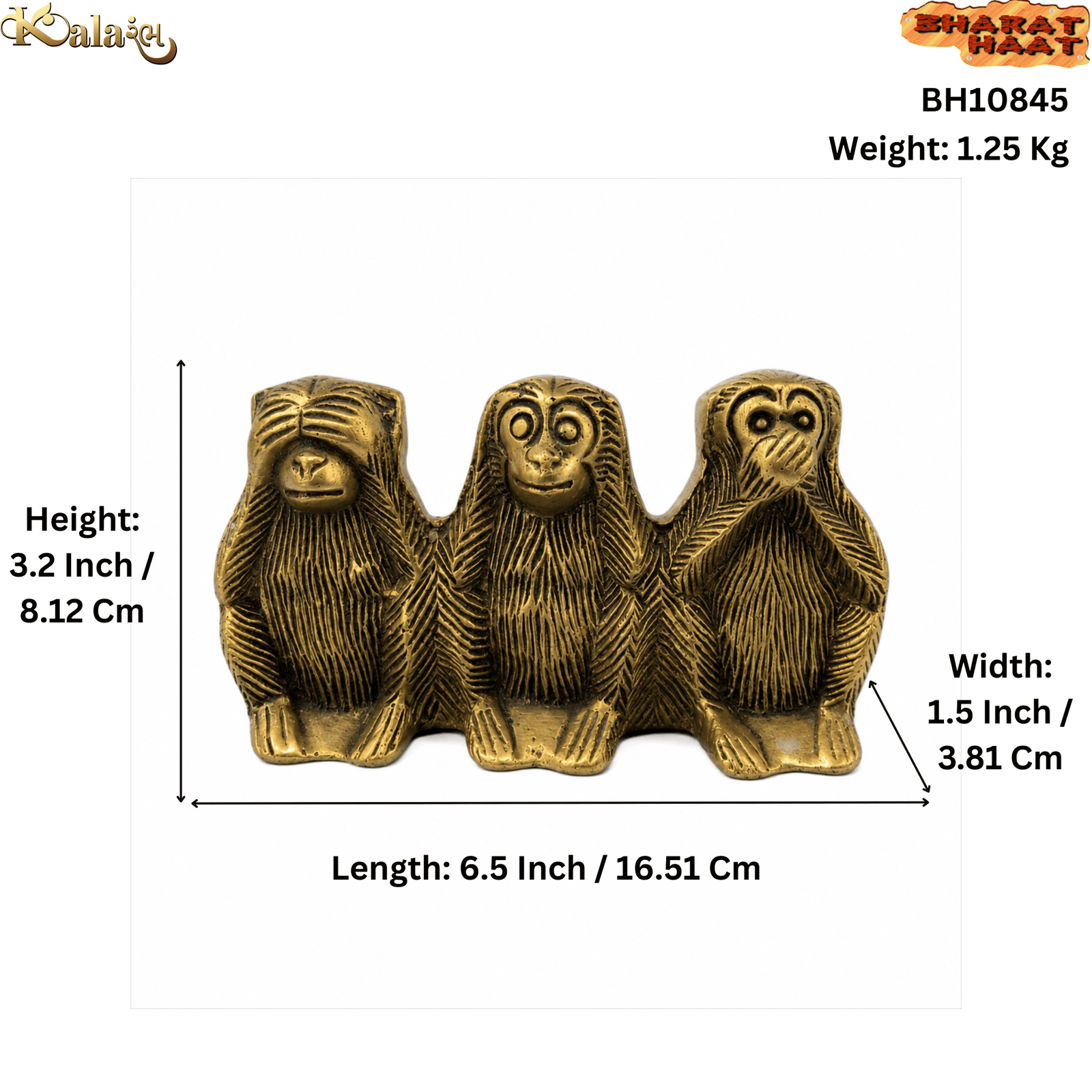 Brass Three Monkey 3.2 Inch KBH10845 Brass Three Monkey 3.2 Inch KBH10845