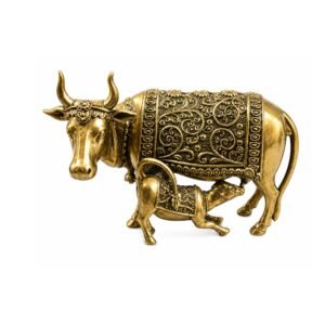 KALARAMBH Brass Cow With Calf 4.5 Inch, 1 Pcs