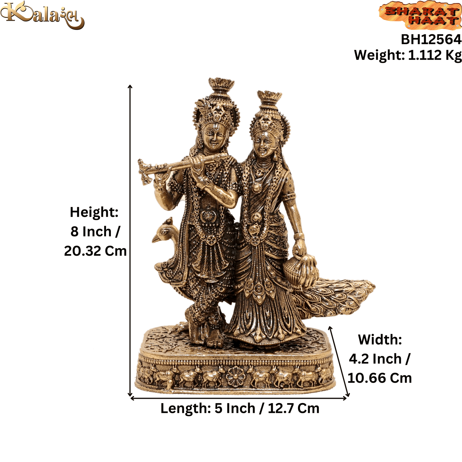 brass Radha Krishna With Base & peacock 8 Inch KBH12564 brass Radha Krishna With Base & peacock 8 Inch KBH12564