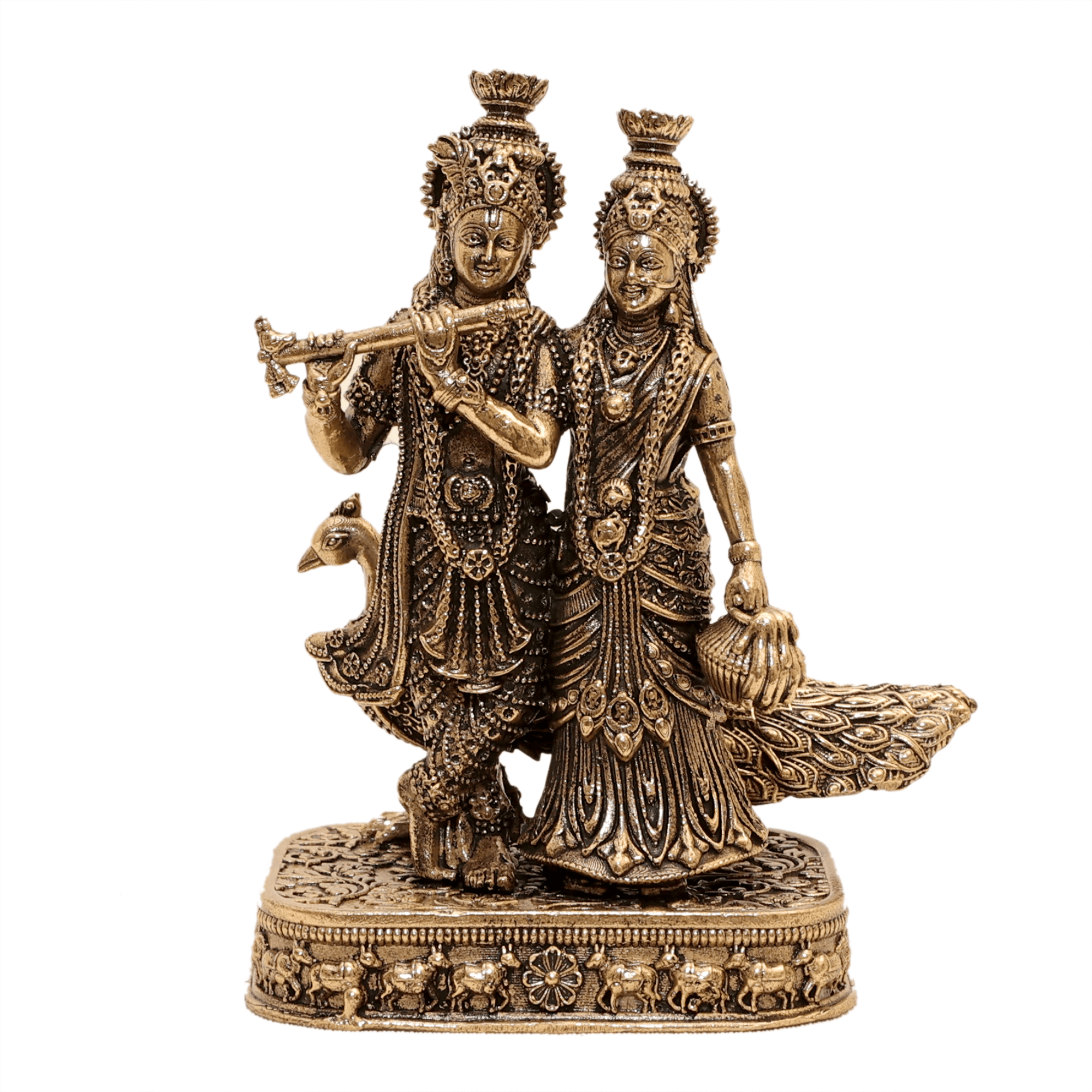 brass Radha Krishna With Base & peacock 8 Inch KBH12564 brass Radha Krishna With Base & peacock 8 Inch KBH12564