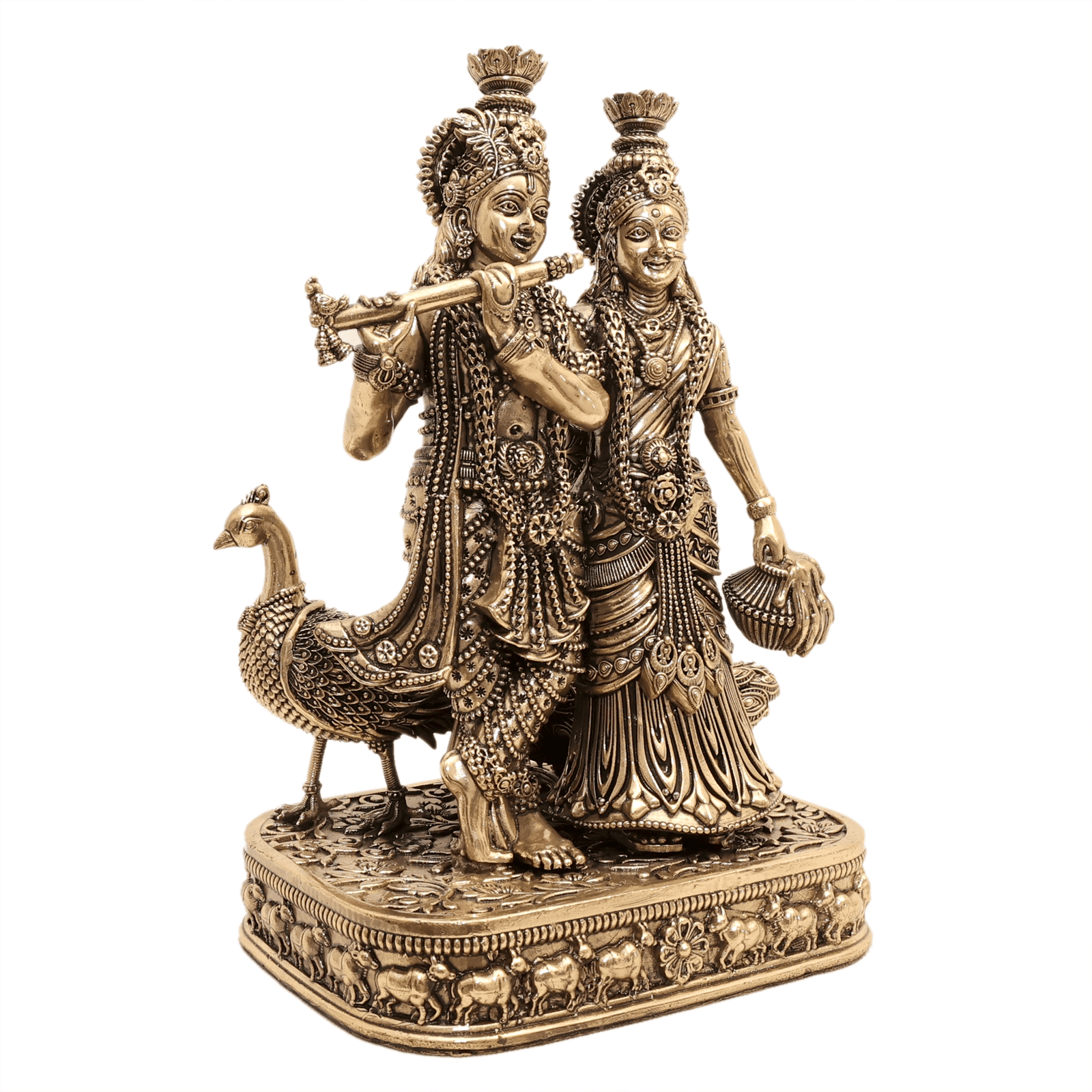brass Radha Krishna With Base & peacock 8 Inch KBH12564 brass Radha Krishna With Base & peacock 8 Inch KBH12564