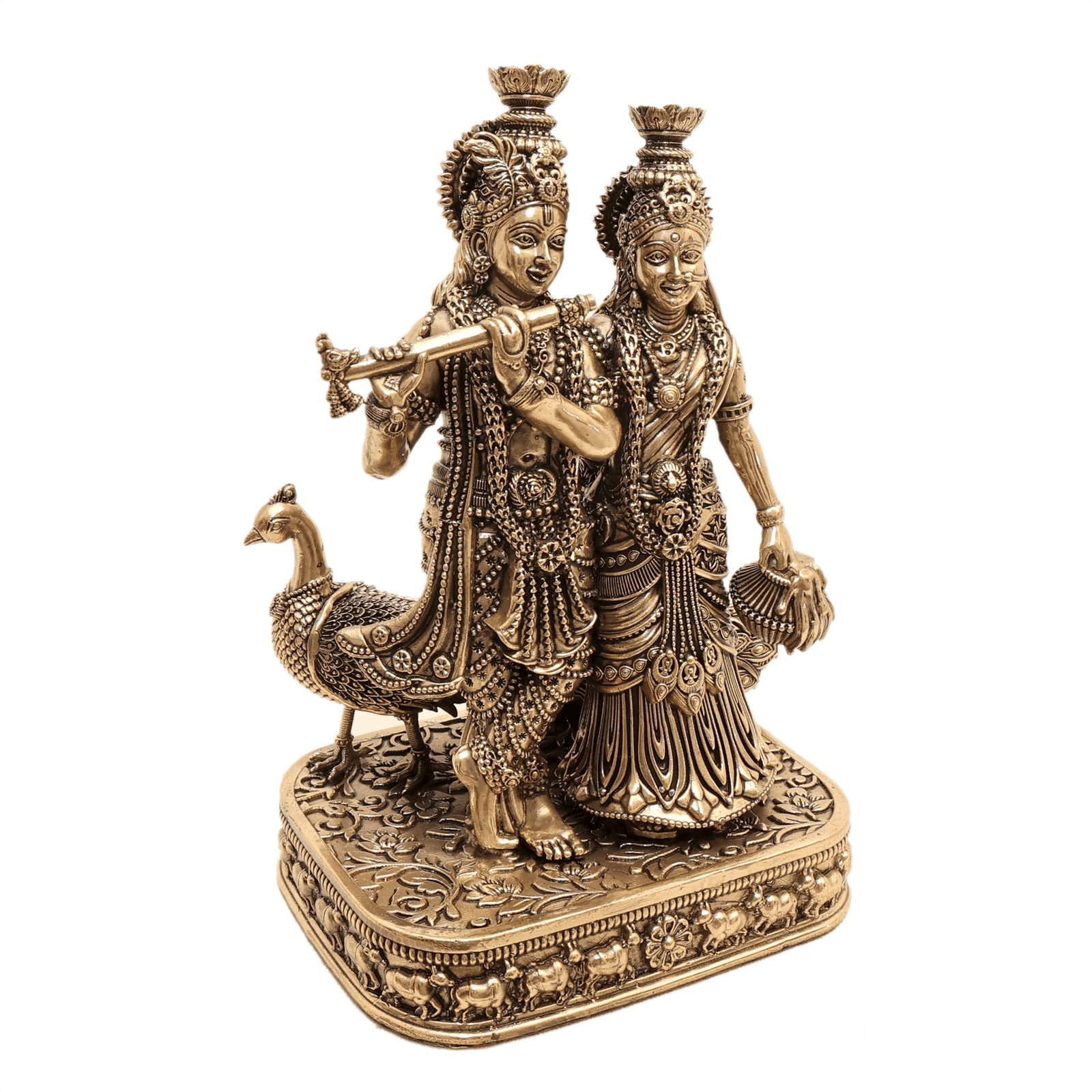 brass Radha Krishna With Base & peacock 8 Inch KBH12564 brass Radha Krishna With Base & peacock 8 Inch KBH12564