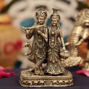 brass Radha Krishna With Base & peacock 8 Inch KBH12564