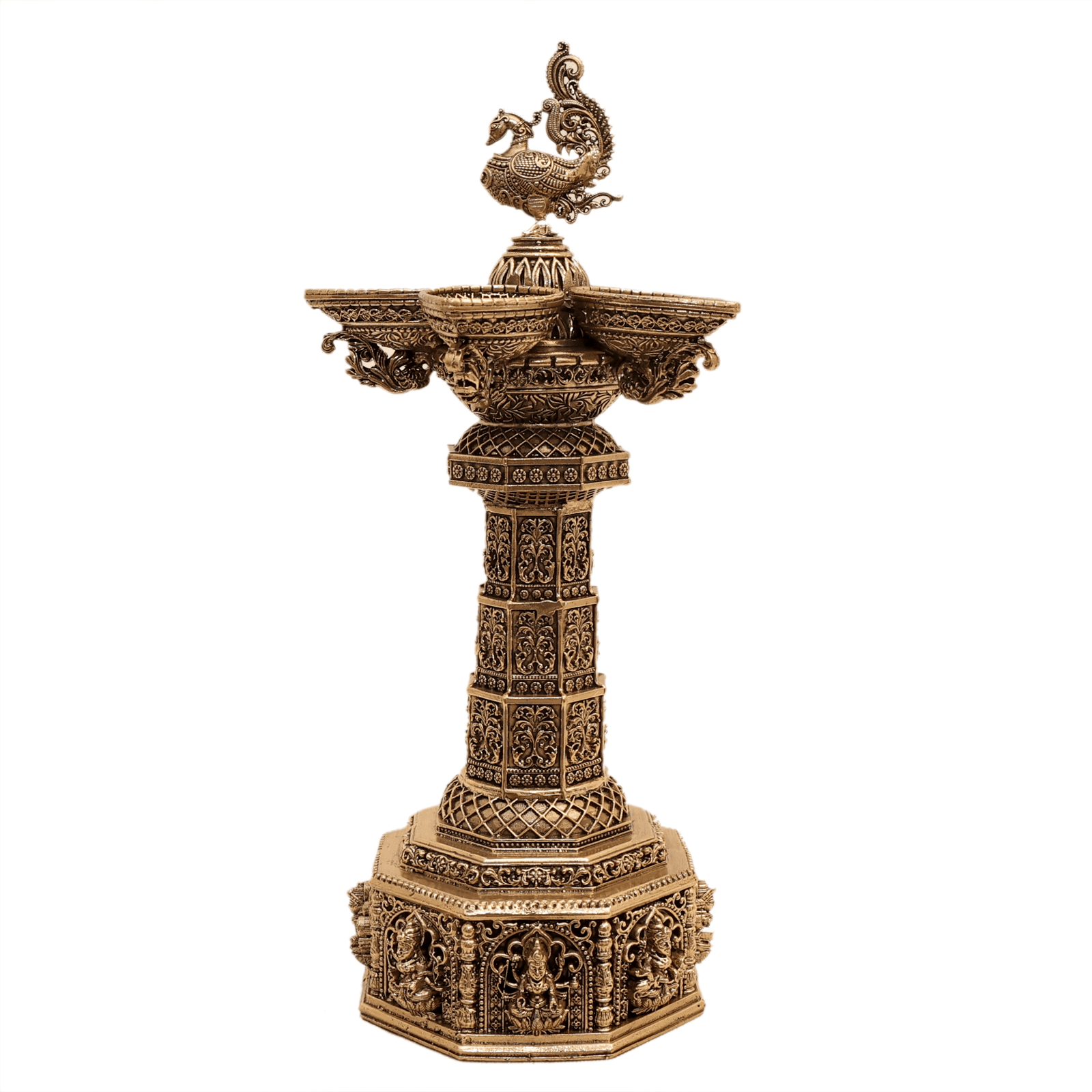 BRASS Ashta Lakshimi With peacock five Diya 10 Inch KBH12574 BRASS Ashta Lakshimi With peacock five Diya 10 Inch KBH12574
