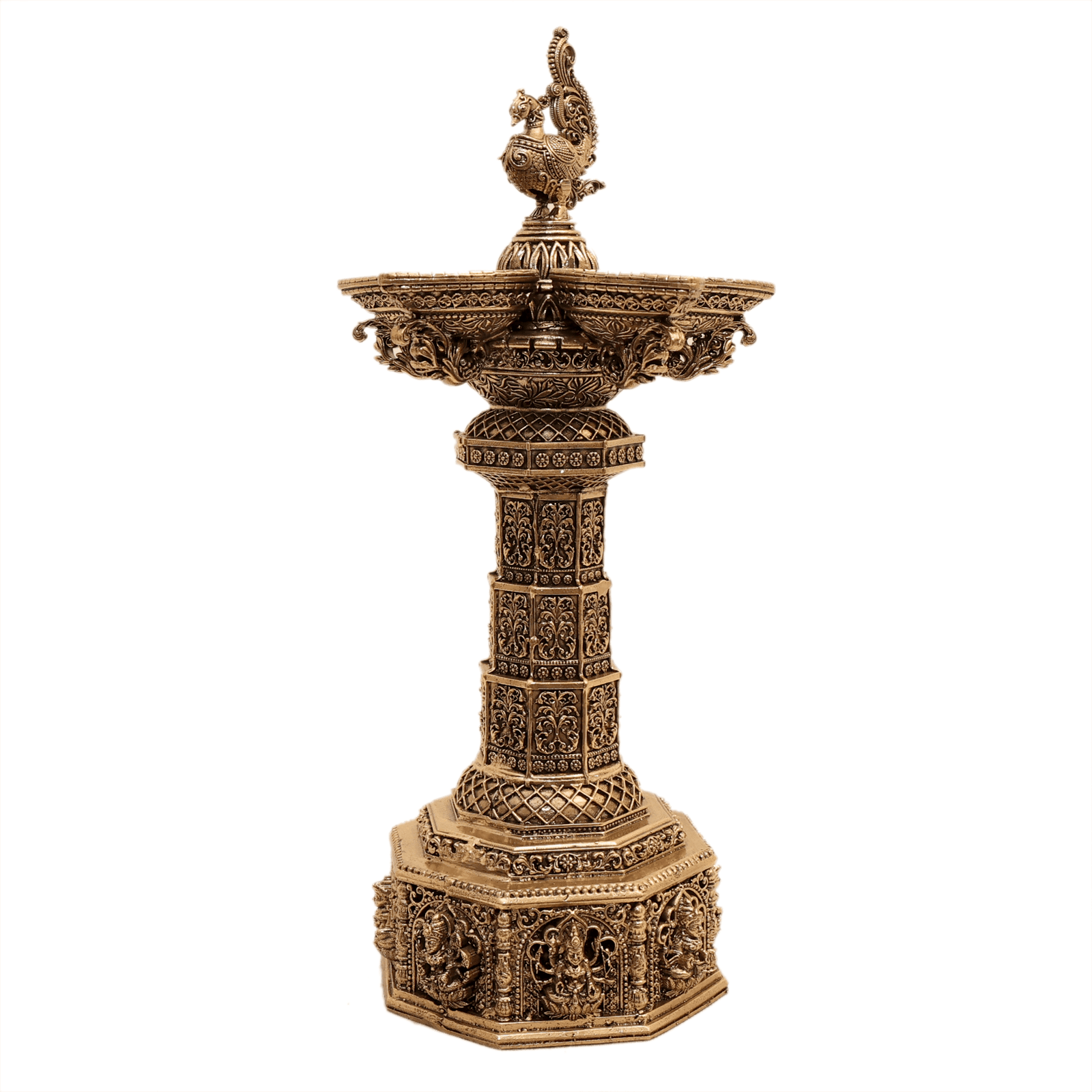 BRASS Ashta Lakshimi With peacock five Diya 10 Inch KBH12574 BRASS Ashta Lakshimi With peacock five Diya 10 Inch KBH12574