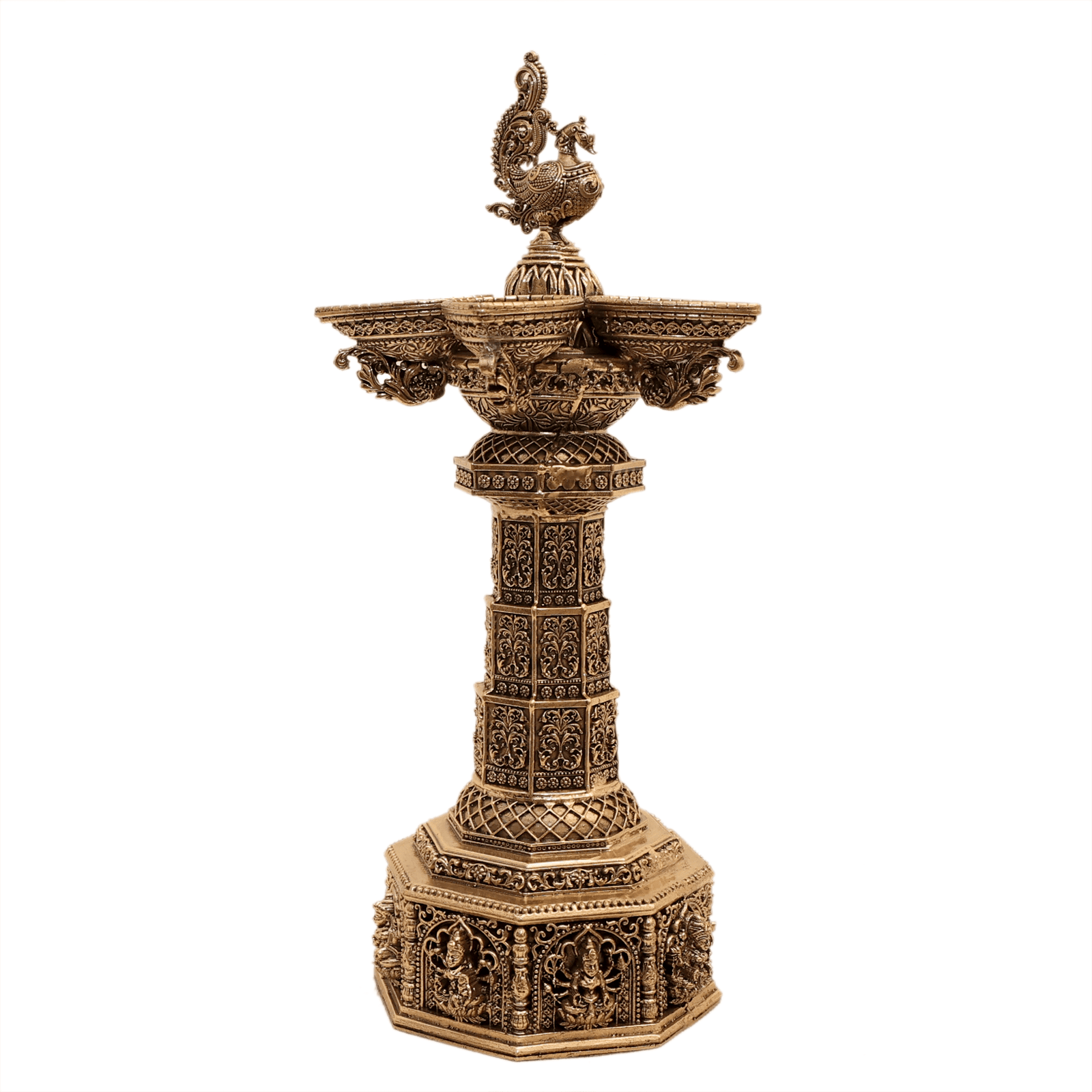 BRASS Ashta Lakshimi With peacock five Diya 10 Inch KBH12574 BRASS Ashta Lakshimi With peacock five Diya 10 Inch KBH12574