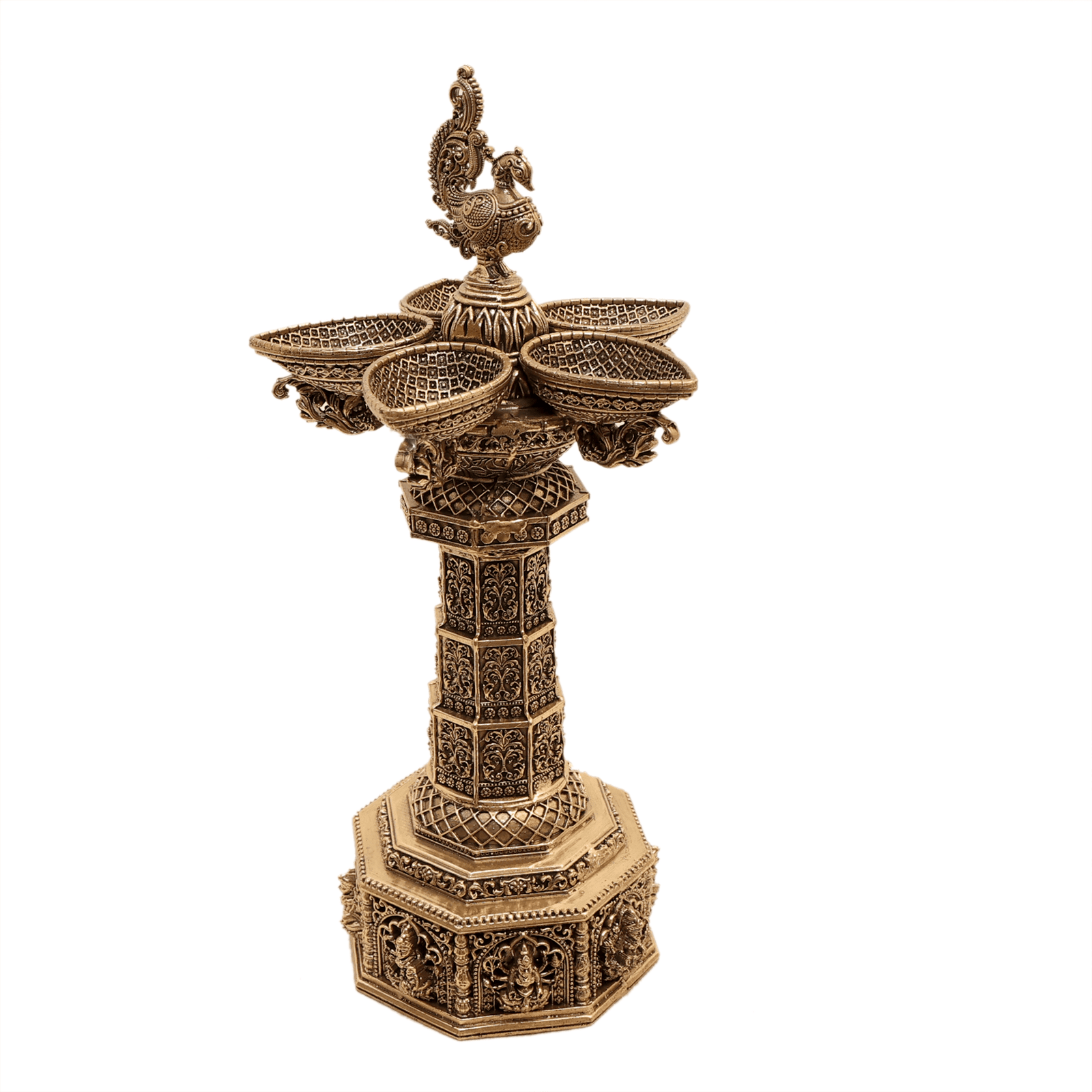 BRASS Ashta Lakshimi With peacock five Diya 10 Inch KBH12574 BRASS Ashta Lakshimi With peacock five Diya 10 Inch KBH12574