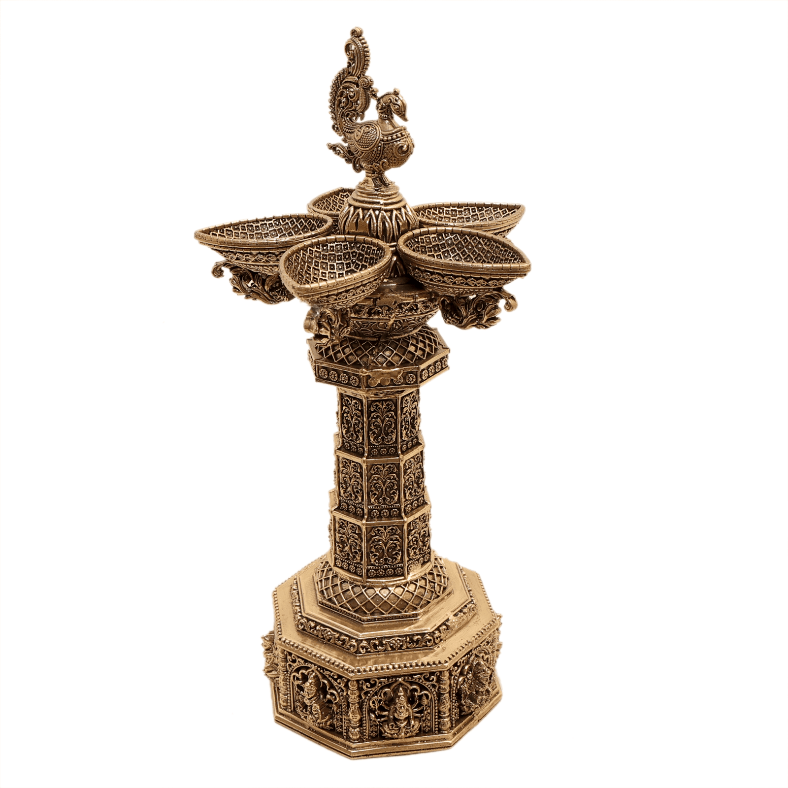 BRASS Ashta Lakshimi With peacock five Diya 10 Inch KBH12574 BRASS Ashta Lakshimi With peacock five Diya 10 Inch KBH12574