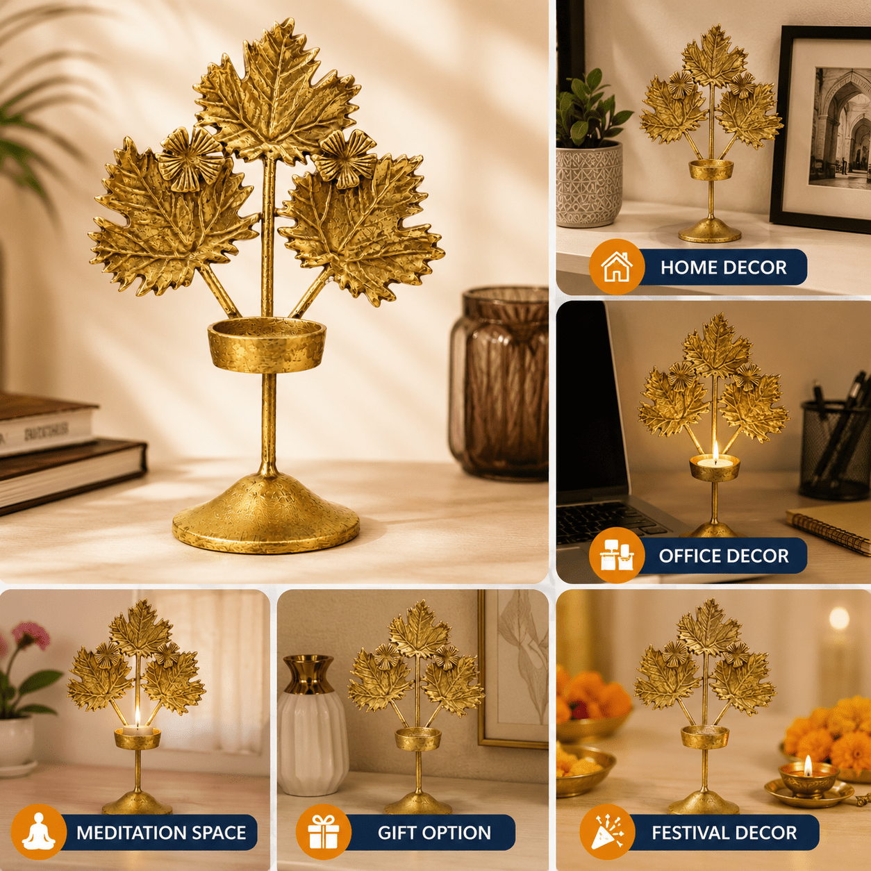 Brass Candle Stand With Tree 8.5 Inch KBH10513 Brass Candle Stand With Tree 8.5 Inch KBH10513