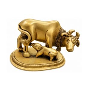 KALARAMBH Brass Cow With Calf 2.2 Inch, 1 Pcs