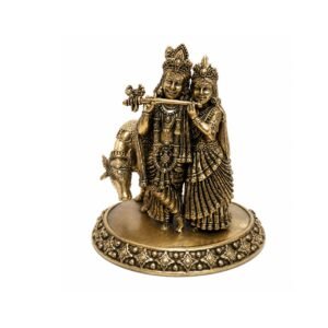 KALARAMBH Brass Radha Krishna With Cow 5 Inch, 1 Pcs