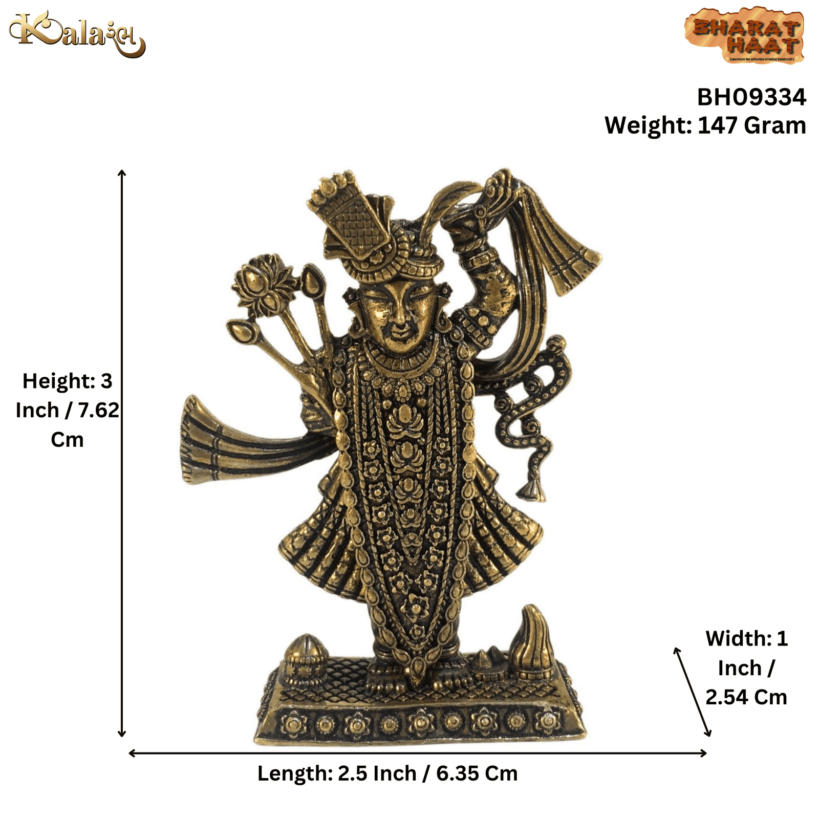Brass Shreenathji 3 Inch BH09334 Brass Shreenathji 3 Inch BH09334