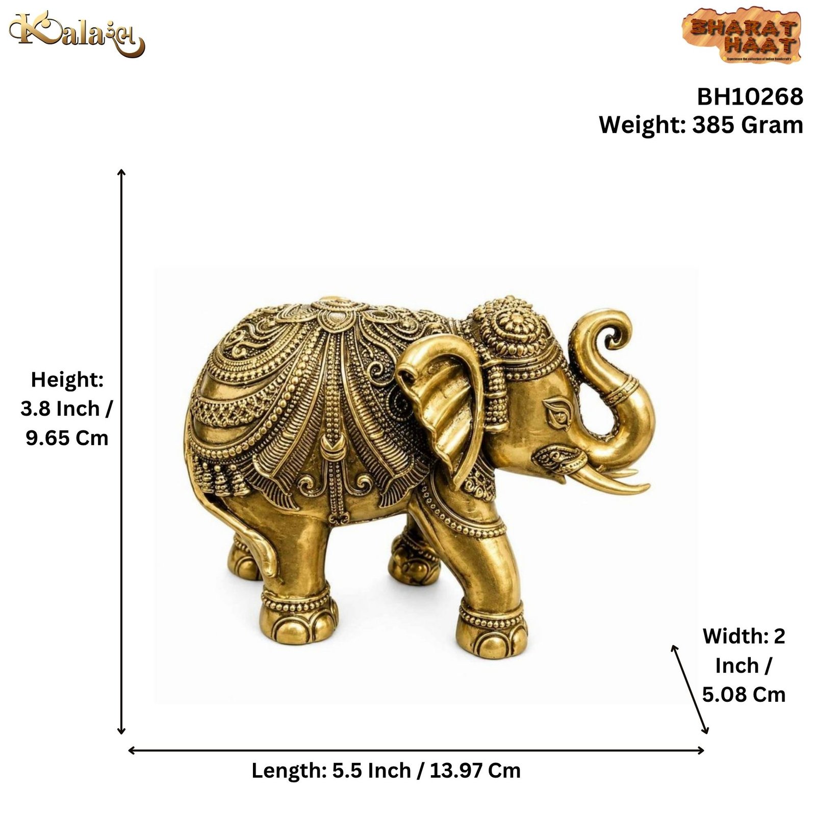 KALARAMBH Brass Elephant 3.8 Inch, 1 Pcs KALARAMBH Brass Elephant 3.8 Inch, 1 Pcs