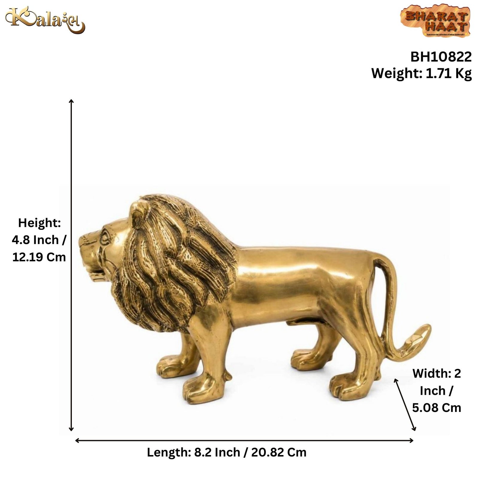 KALARAMBH Brass Lion 4.8 Inch, 1 Pcs KALARAMBH Brass Lion 4.8 Inch, 1 Pcs