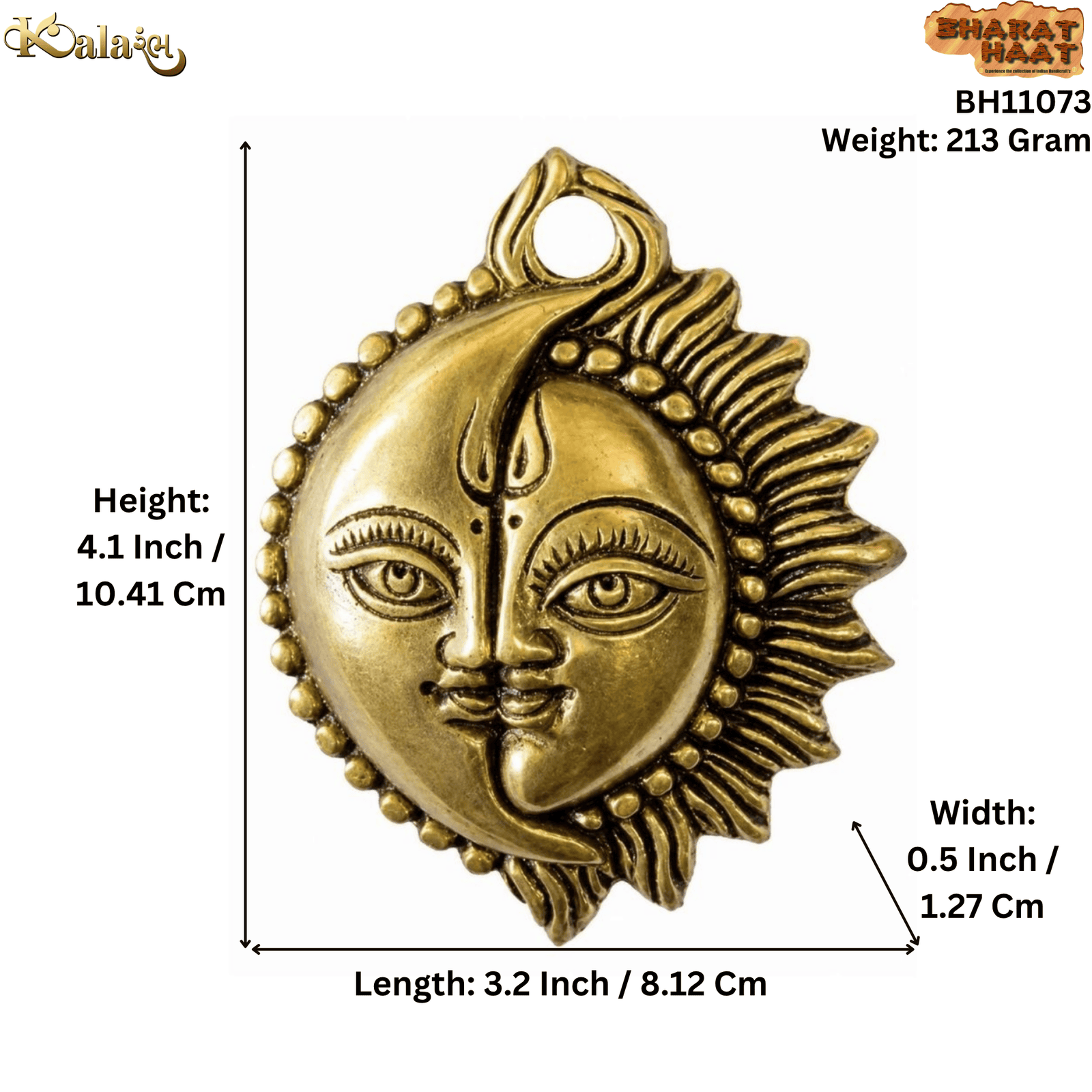 KALARAMBH Brass Sun Moon Half Face 4.1 Inch, 1 Pcs KALARAMBH Brass Sun Moon Half Face 4.1 Inch, 1 Pcs