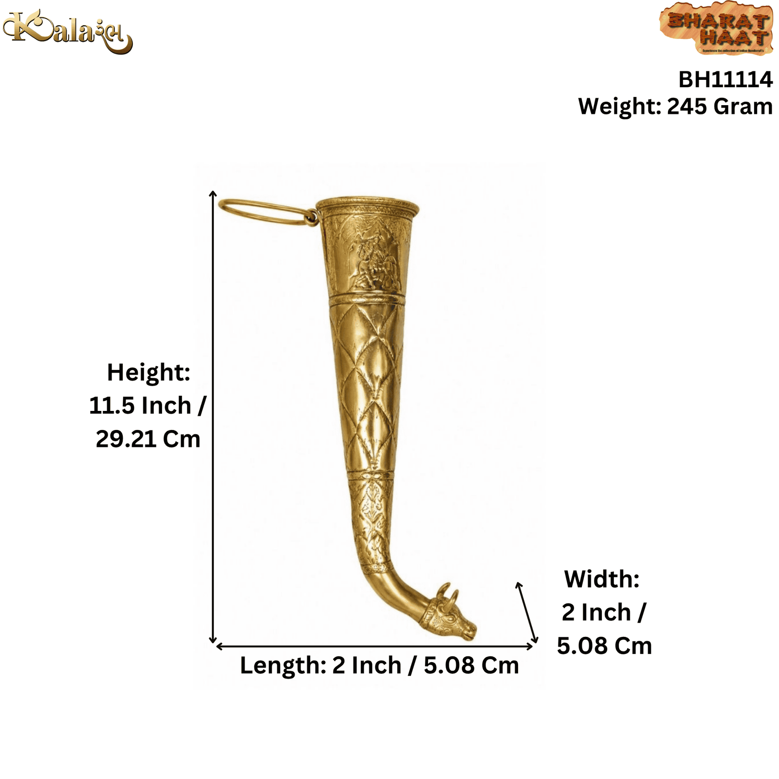 KALARAMBH Brass Gaumukhi Shringi Pot 11.5 Inch, 1 Pcs KALARAMBH Brass Gaumukhi Shringi Pot 11.5 Inch, 1 Pcs