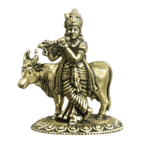 Brass Krishna With Cow 1 Inch BH12419