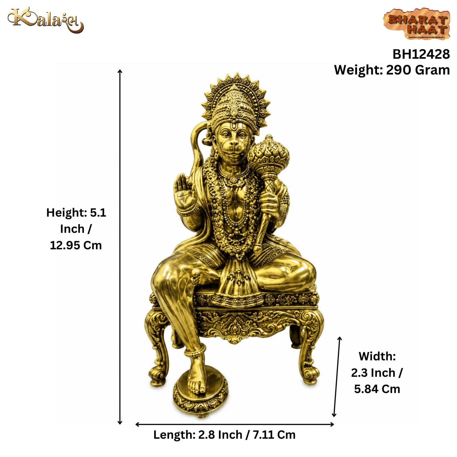 Brass Hanuman With Sofa 5.1 Inch BH12428 Brass Hanuman With Sofa 5.1 Inch BH12428
