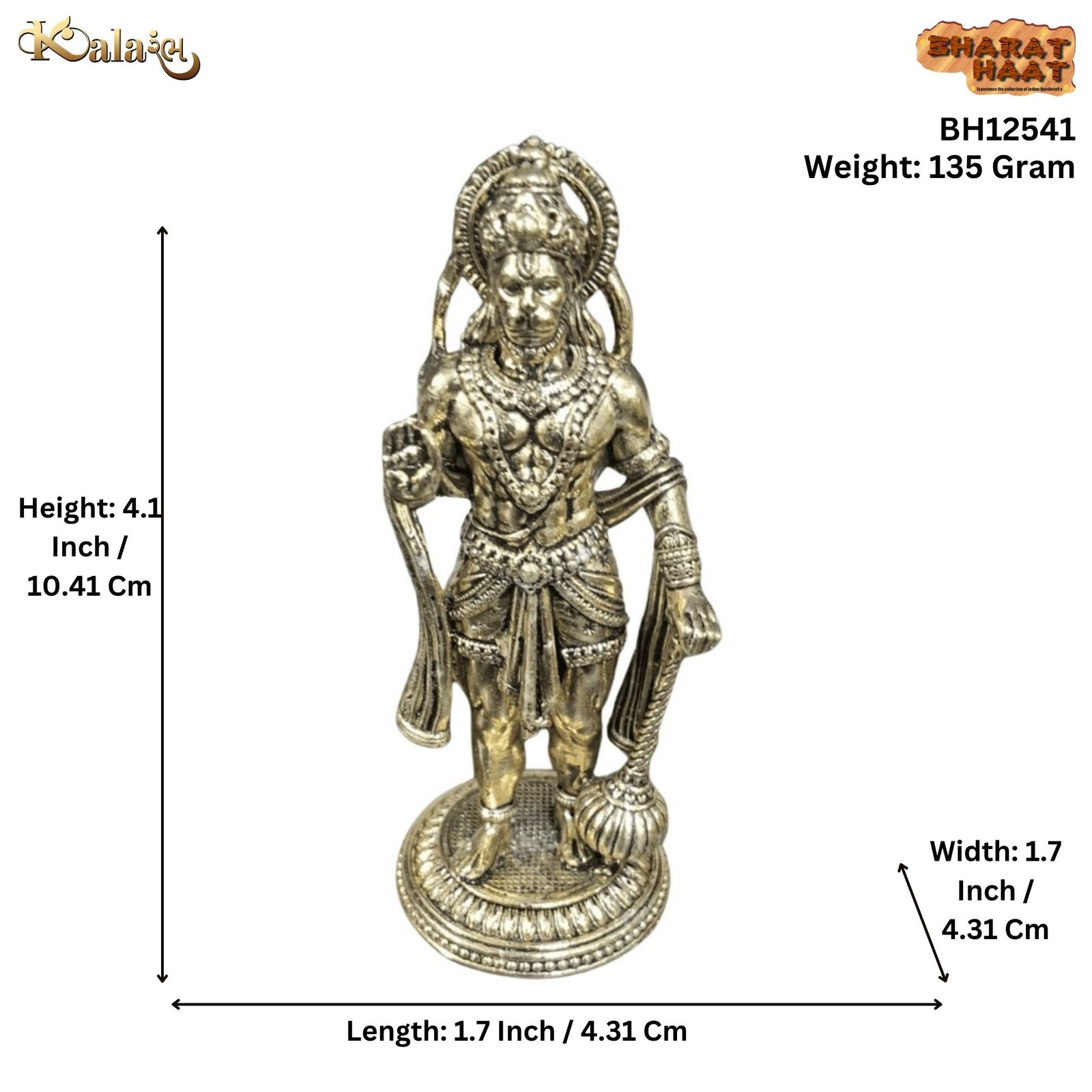 KALARAMBH Brass Hanuman Standing 4.1 Inch, 1 Pcs KALARAMBH Brass Hanuman Standing 4.1 Inch, 1 Pcs