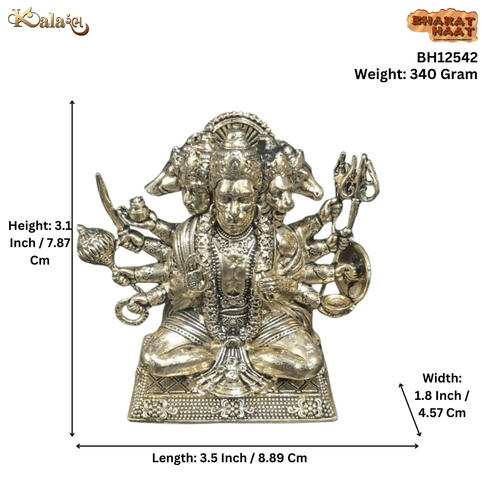 KALARAMBH Brass Panchmukhi Hanuman 3.1 Inch, 1 Pcs KALARAMBH Brass Panchmukhi Hanuman 3.1 Inch, 1 Pcs