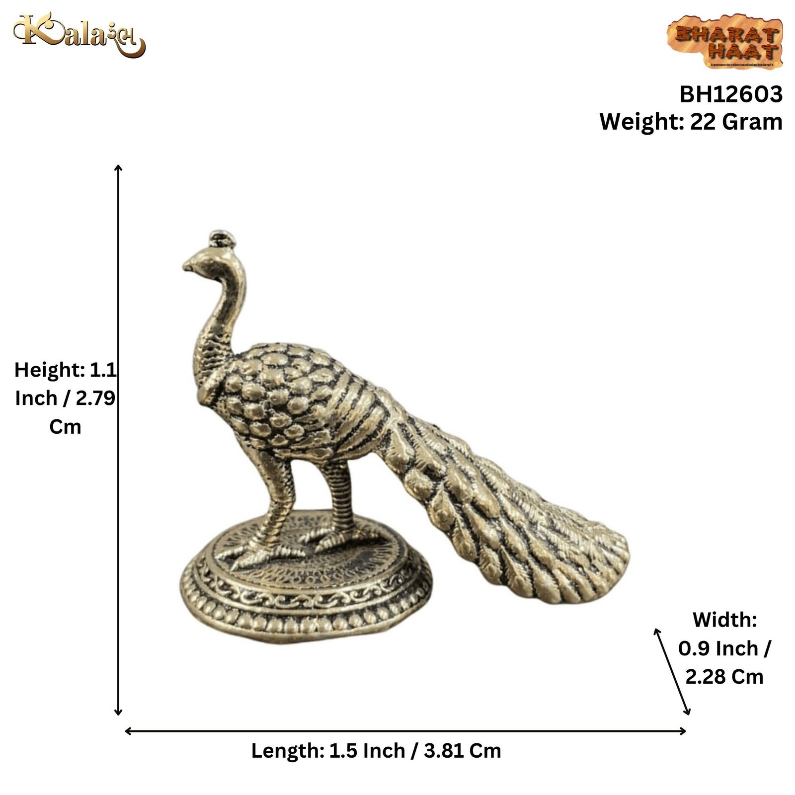 KALARAMBH Brass Peacock 1.1 Inch, 1 Pcs KALARAMBH Brass Peacock 1.1 Inch, 1 Pcs