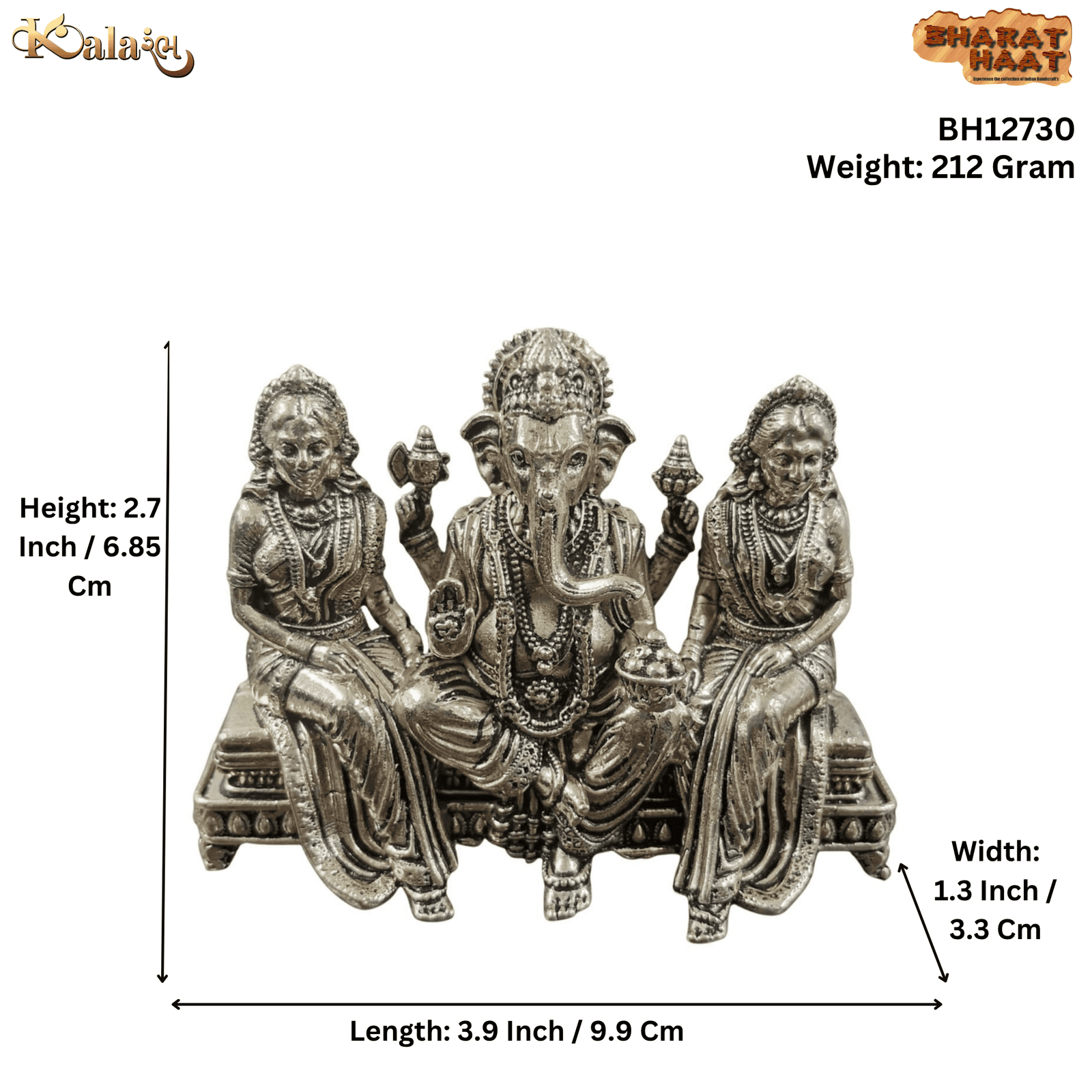 Brass Ganesh With Riddhi Siddhi 2.7 Inch BH12730 Brass Ganesh With Riddhi Siddhi 2.7 Inch BH12730