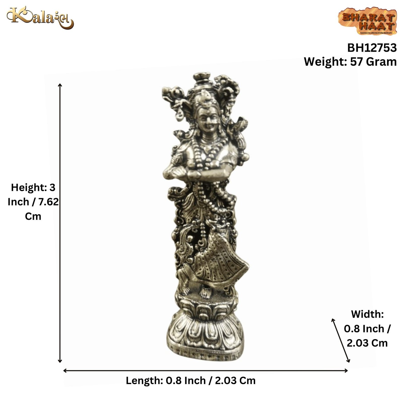KALARAMBH Brass Radha 3 Inch, 1 Pcs