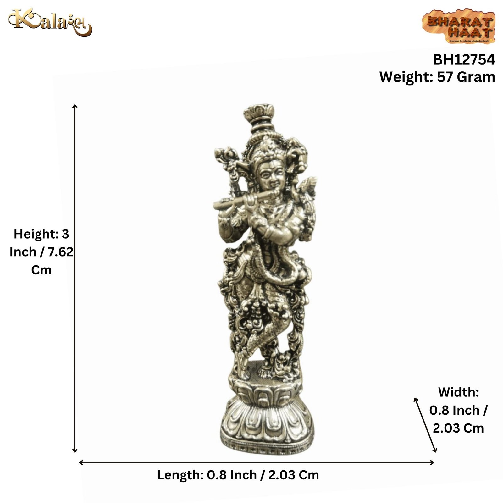 KALARAMBH Brass Krishna 3 Inch, 1 Pcs KALARAMBH Brass Krishna 3 Inch, 1 Pcs