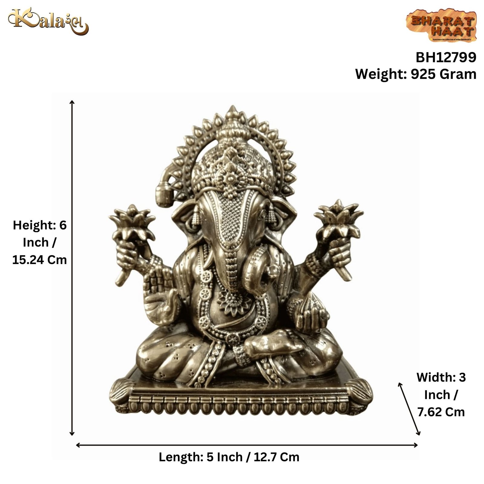 KALARAMBH Brass Ganesh Sitting 6 Inch, 1 Pcs KALARAMBH Brass Ganesh Sitting 6 Inch, 1 Pcs