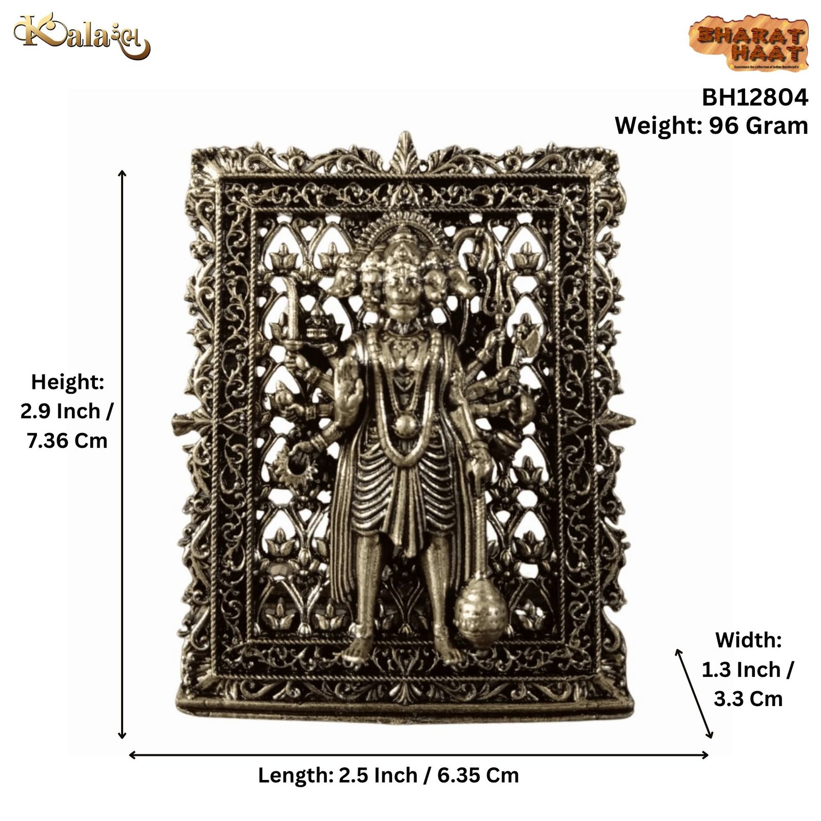 KALARAMBH Brass Hanuman Standing Frame 2.9 Inch, 1 Pcs KALARAMBH Brass Hanuman Standing Frame 2.9 Inch, 1 Pcs